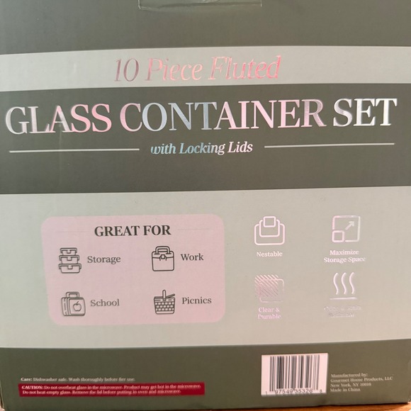 Gourmet Kitchen 10 Piece Fluted Green Glass Container Set w/ Locking Lids NEW - Picture 7 of 15